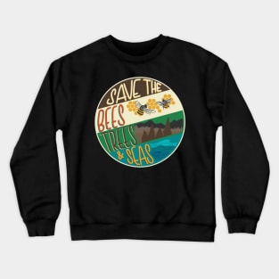 Save The Bees, Trees & Seas | Round Retro Image Crewneck Sweatshirt